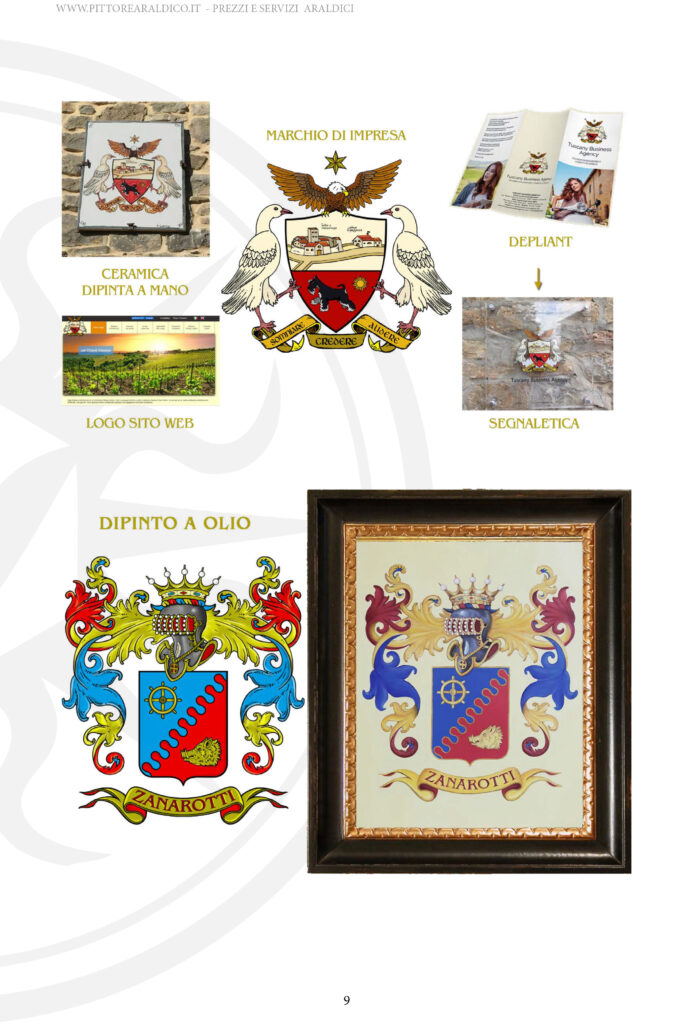 Applicazione Araldica Dipinto a Olio Segnaletica Brochure Depliant Ceramica dipinta con stemma marchio di impresa
